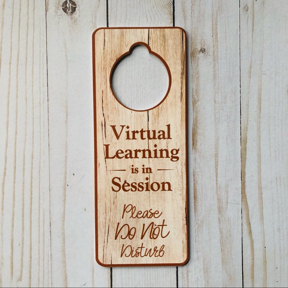 New! Faux Wooden Virtual Online Learning Door Sign
